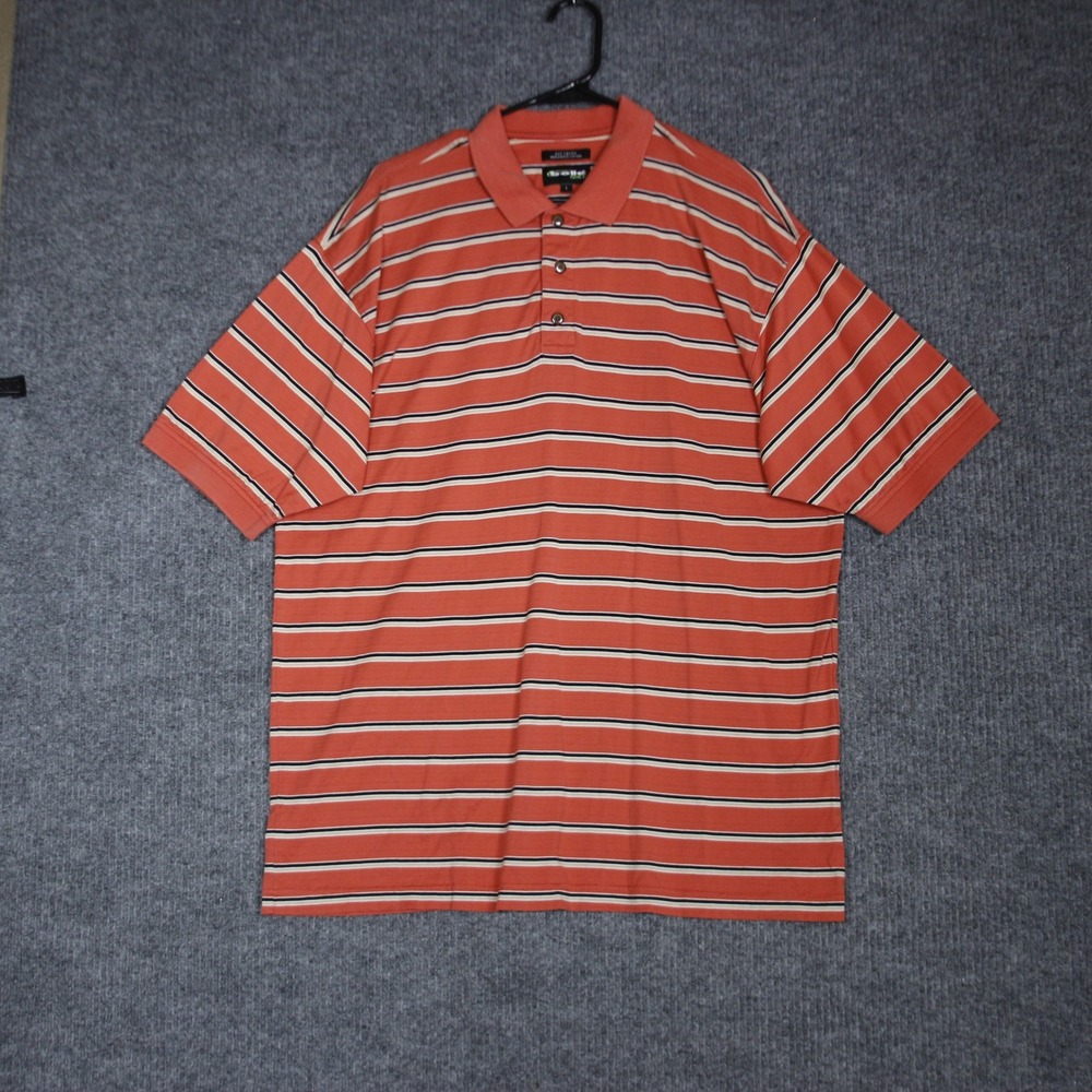 Bolle Golf Mens Orange Striped Polo Shirt Large‎ 60s Two Ply Mercerized Cotton